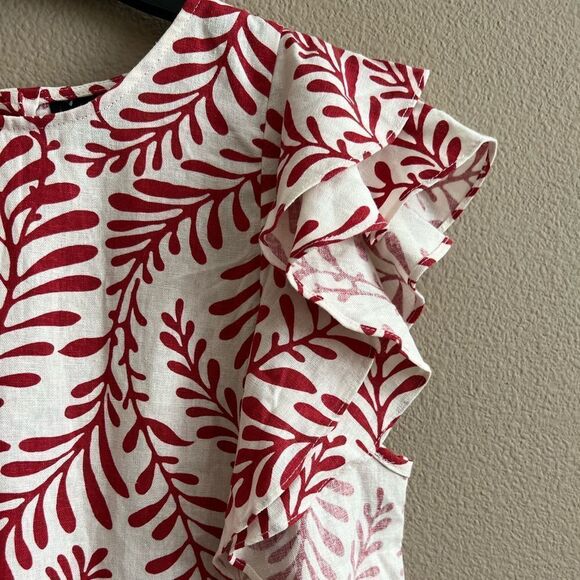 Who What Wear Linen Blend Ruffle Sleeve Top - Picture 2 of 8